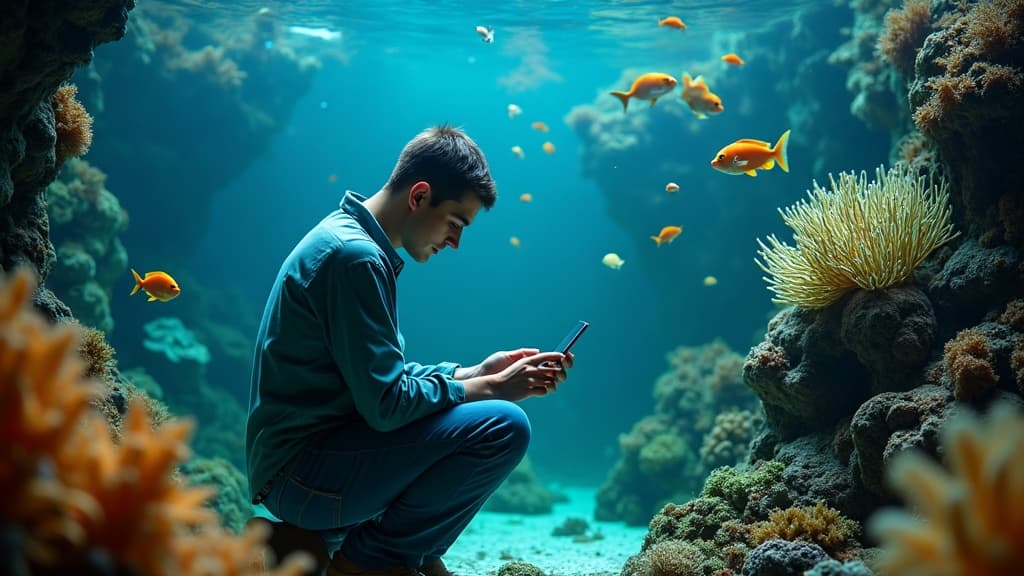 An AquaVault specialist caring for a vibrant reef aquarium